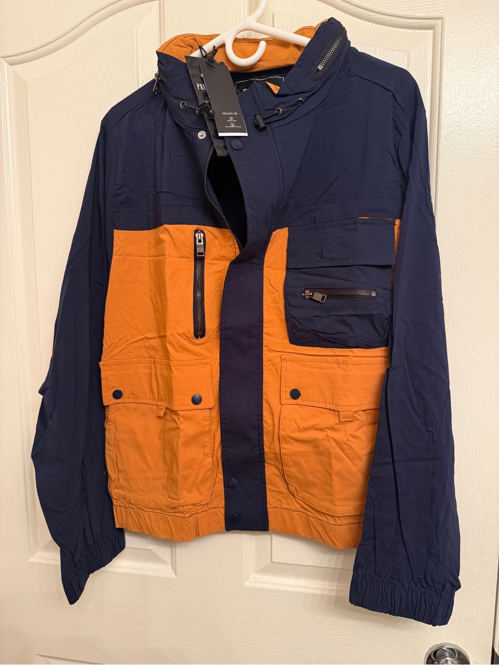 Reason Brand Navy Orange Colorblock Utility Cargo Jacket NWT Medium